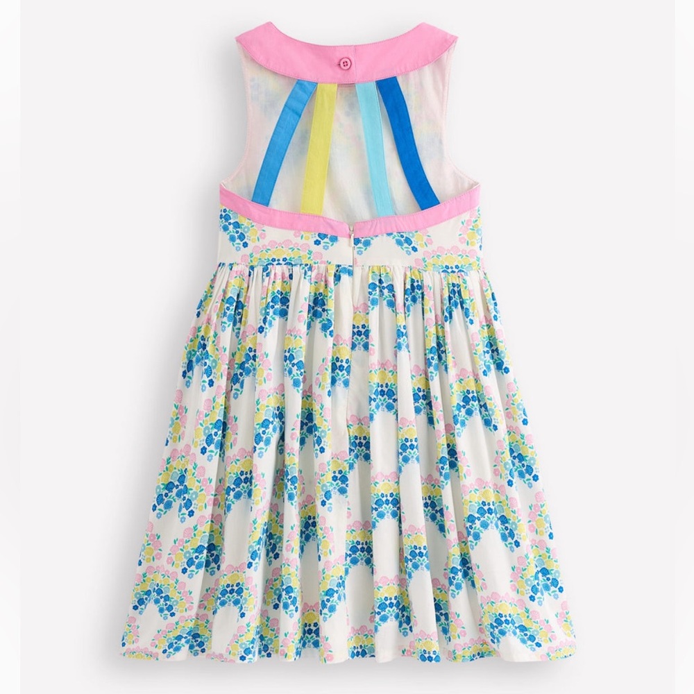 NWT Mini Boden - Harlow Back Detail Dress - Soft Ivory Rainbow Shells - Picture 6 of 8